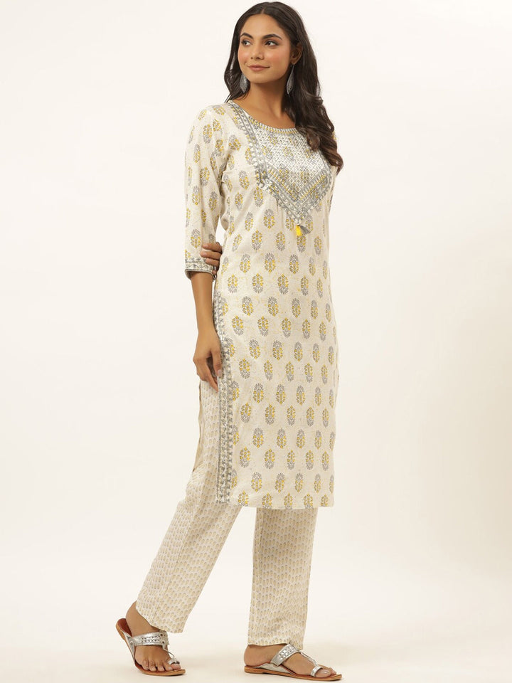 White Printed Kurta Set-Yufta Store-6504SETWHM