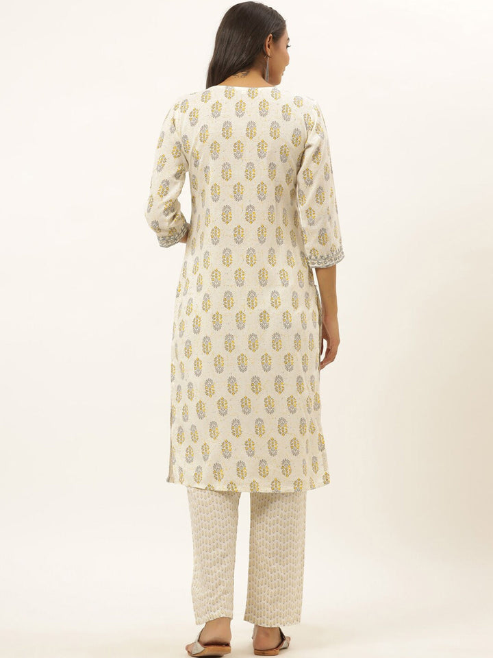 White Printed Kurta Set-Yufta Store-6504SETWHM