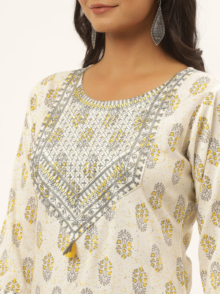 White Printed Kurta Set-Yufta Store-6504SETWHM