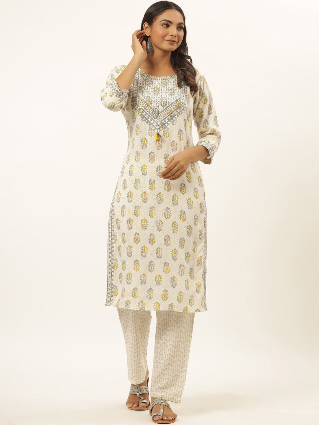 White Printed Kurta Set-Yufta Store-6504SETWHM