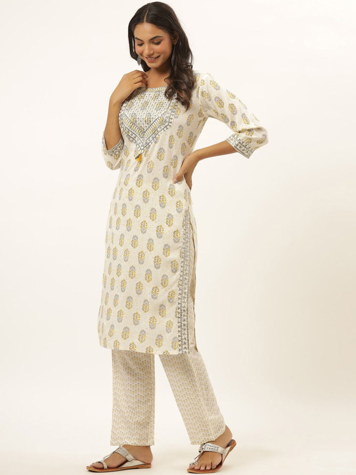 White Printed Kurta Set-Yufta Store-6504SETWHM