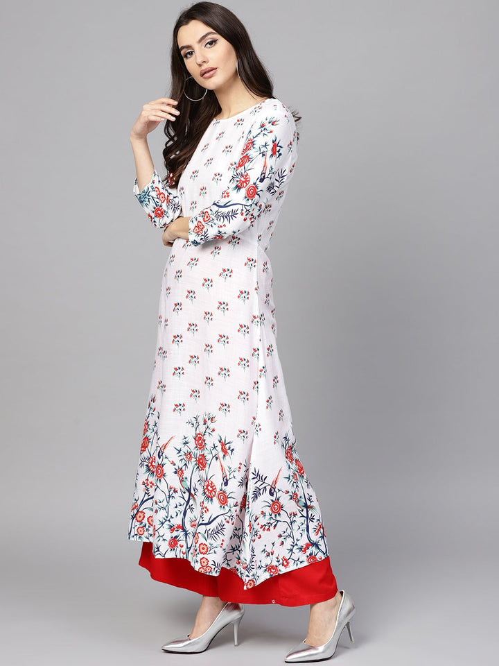 White & Red A-Line Kurta-Yufta Store-YFNKU1731S