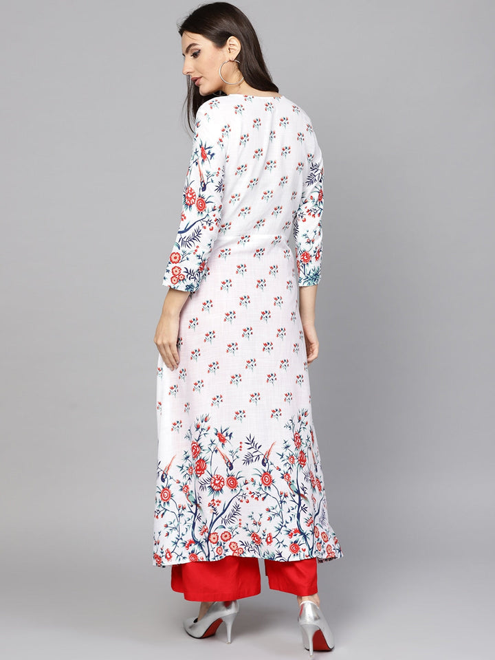 White & Red A-Line Kurta-Yufta Store-YFNKU1731S