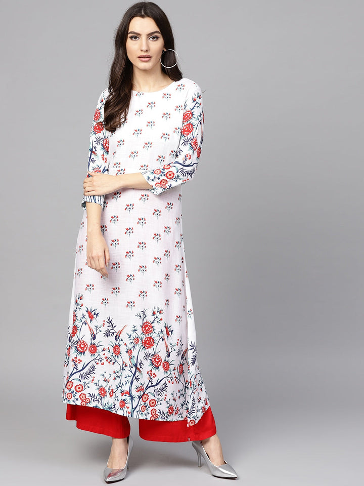 White & Red A-Line Kurta-Yufta Store-YFNKU1731S