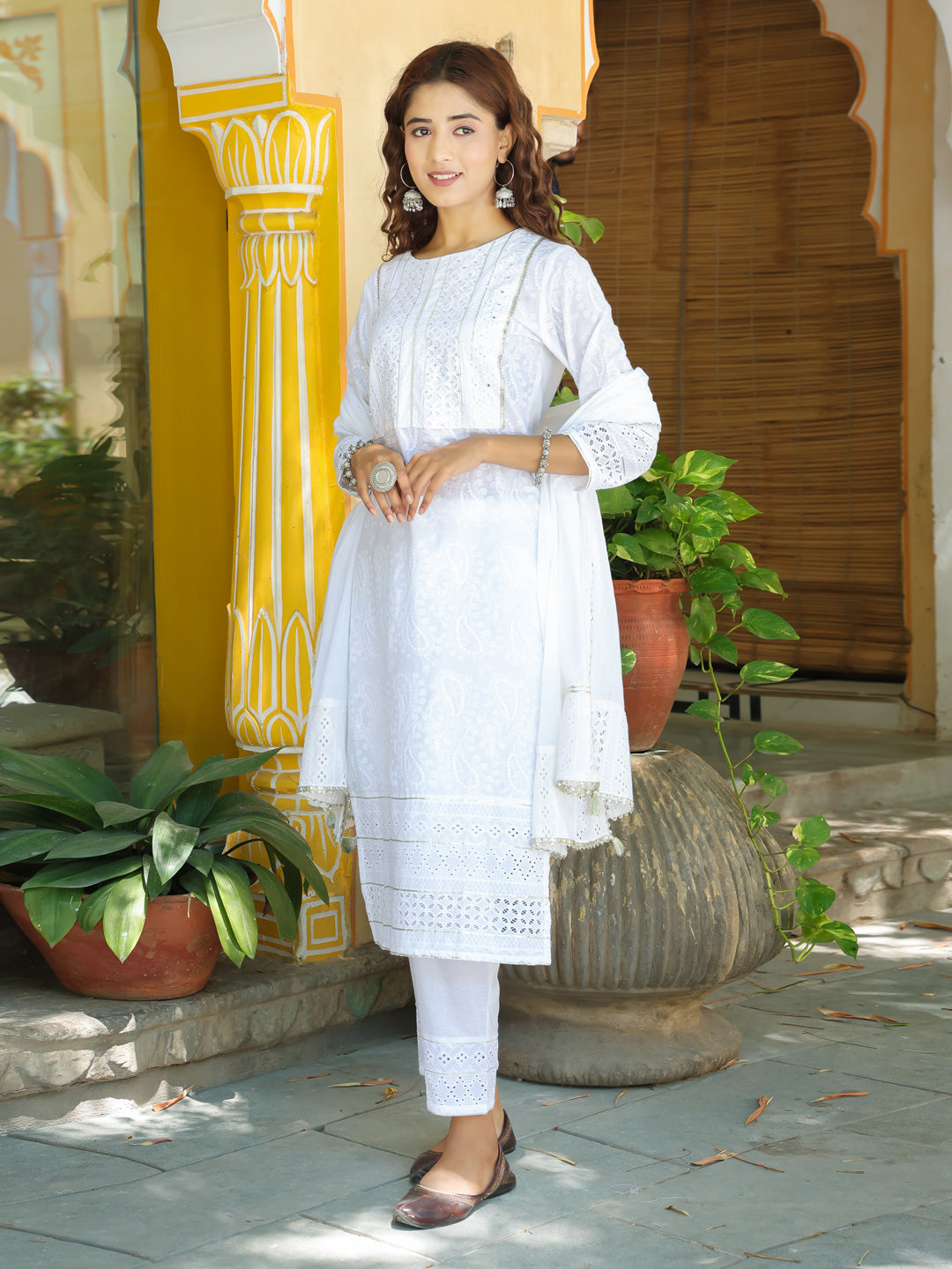 White Solid Dupatta Set-Yufta Store-9857SKDWHM