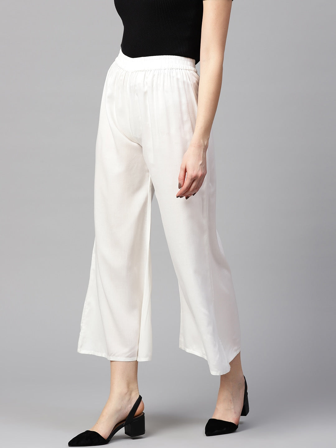 White Solid Palazzos-Yufta Store-DBNWSET1682PLZS