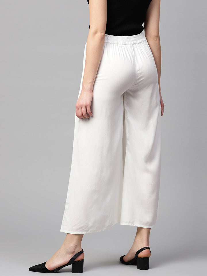 White Solid Palazzos-Yufta Store-DBNWSET1682PLZS