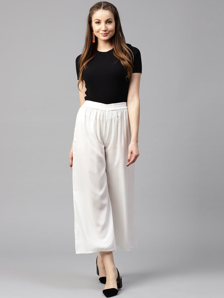 White Solid Palazzos-Yufta Store-DBNWSET1682PLZS