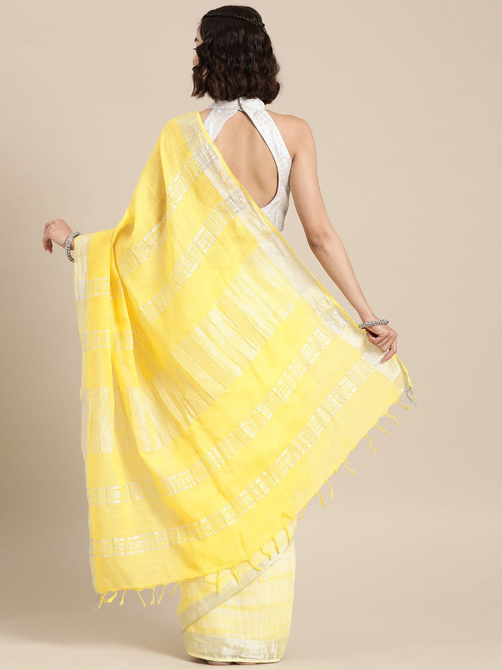 White & Yellow Tie-Dye Zari Saree-Yufta Store-6025SARYL