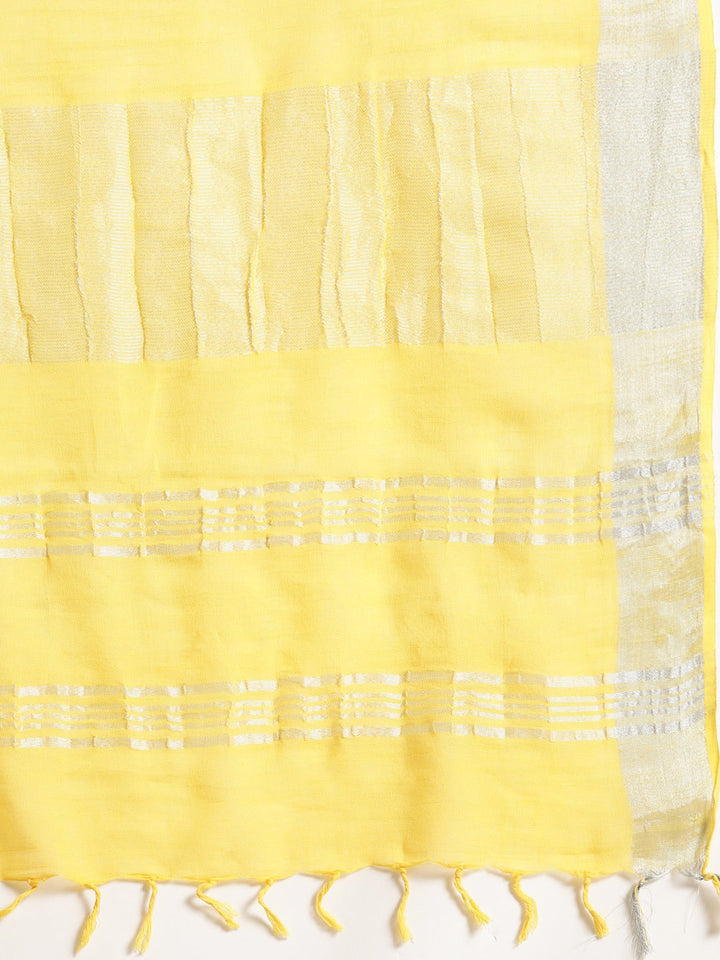 White & Yellow Tie-Dye Zari Saree-Yufta Store-6025SARYL