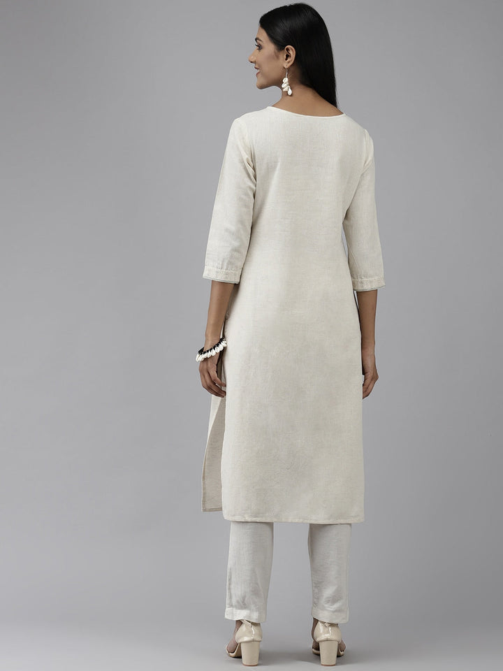 White Yoke Design Kurta-Yufta Store-9589KURWHS