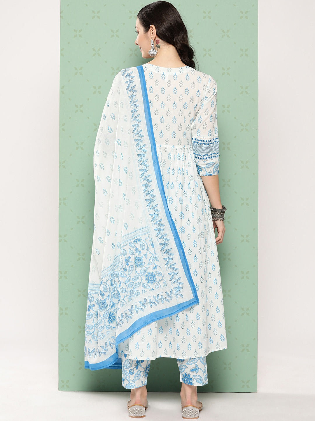 Women Ethnic Printed Regular sequined Cotton Kurta with Trousers & Dupatta-Yufta Store-1390SKDWHS
