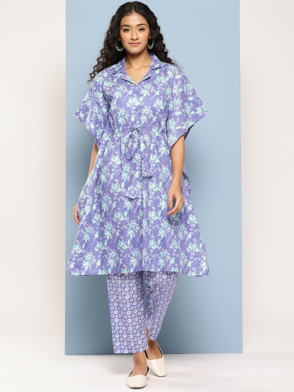 Women Lavender Ethnic Motifs Kaftan Co Ords Set-Yufta Store-8511CRDLVS