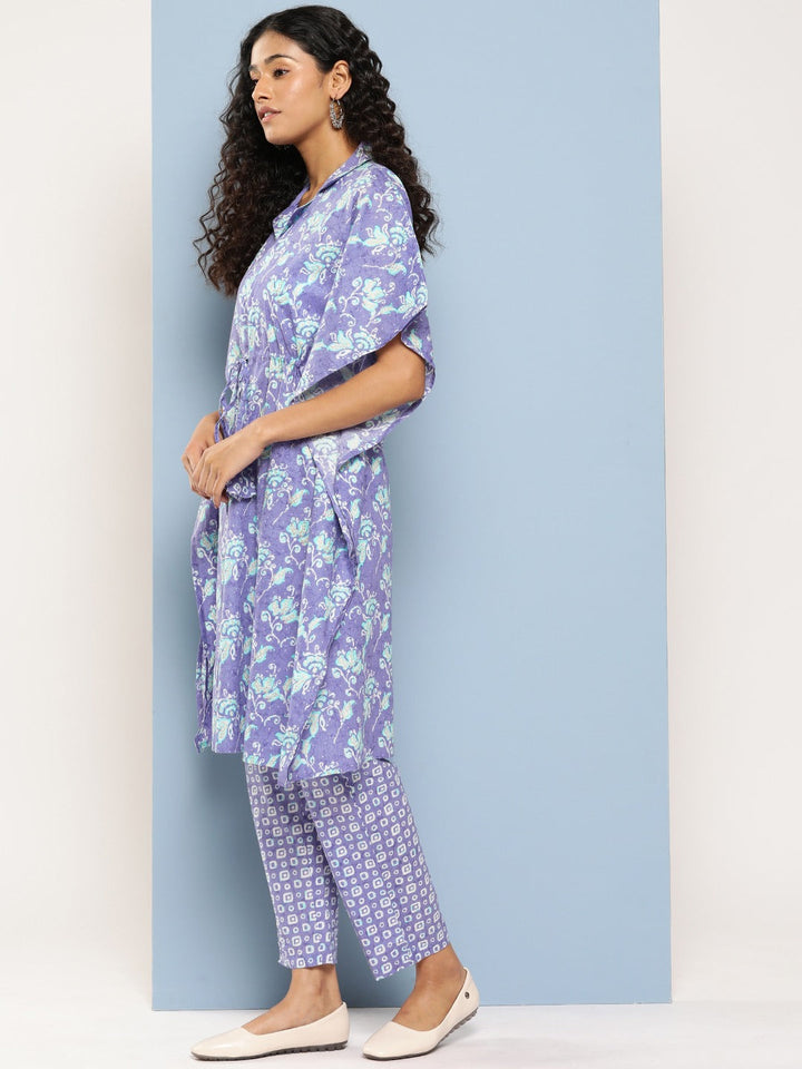 Women Lavender Ethnic Motifs Kaftan Co Ords Set-Yufta Store-8511CRDLVS