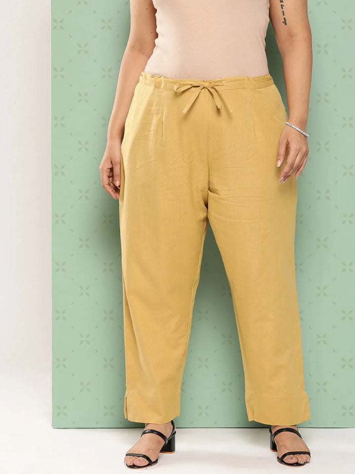 Women Plus Size Beige Cotton Ethnic Trousers-Yufta Store-4206PPNTBG3XL