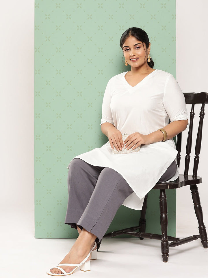 Women Plus Size Grey Cotton Ethnic Trousers-Yufta Store-4206PPNTGY3XL