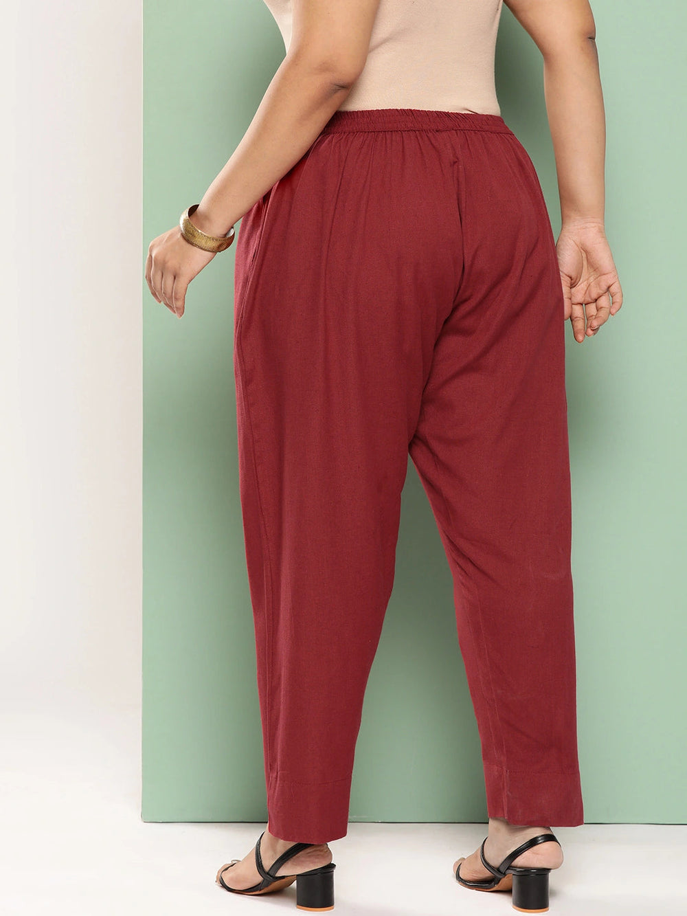 Women Plus Size Maroon Cotton Ethnic Trousers-Yufta Store-4206PPNTMR3XL