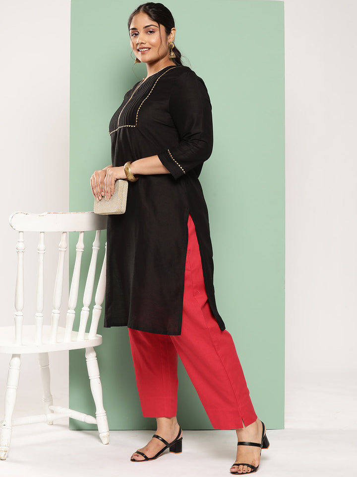 Women Plus Size Red Cotton Ethnic Trousers-Yufta Store-4206PPNTRD3XL
