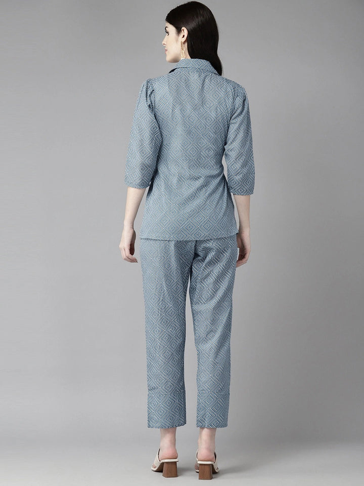 Women Printed Grey Pure Cotton Top & Trousers