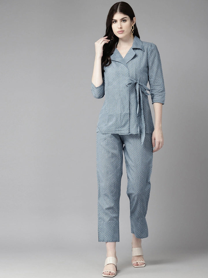 Women Printed Grey Pure Cotton Top & Trousers
