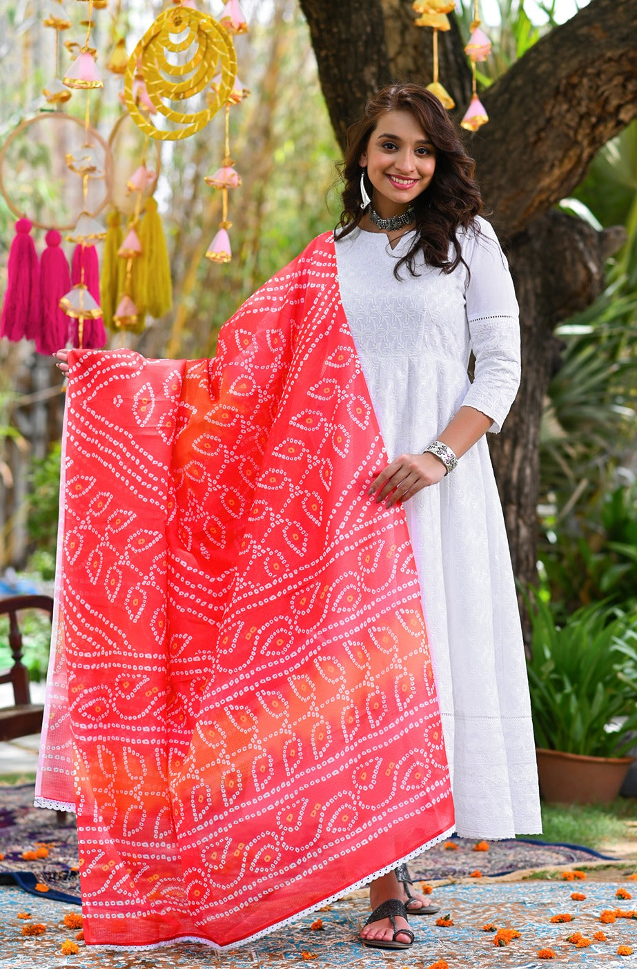 Women White embroidery Anarkali Kurta with Trousers & Dupatta-Yufta Store-2363SKDWHS