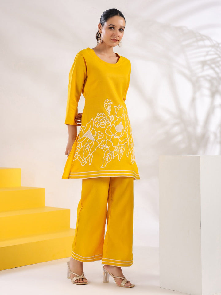 Yellow A-line Embroidered Co-ord set-Yufta Store-1626CRDYLS