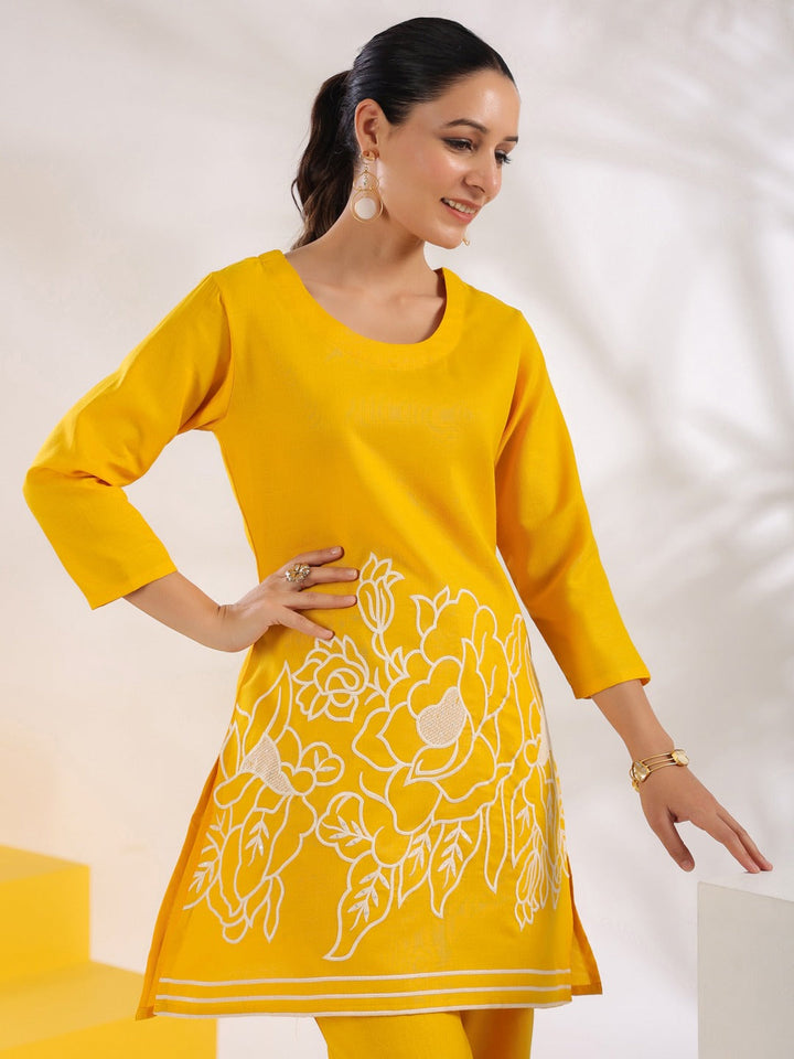 Yellow A-line Embroidered Co-ord set-Yufta Store-1626CRDYLS