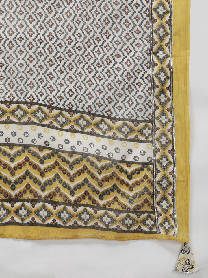 Yellow And White Printed Angrakha Gotta Patti Pure Cotton Kurta with Trousers & With Dupatta-Yufta Store-1352SKDWHS