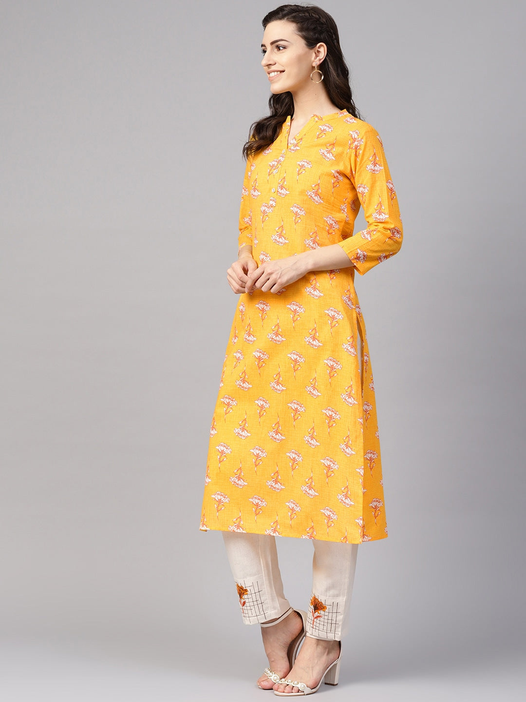 Yellow & Beige Printed Kurta Set-Yufta Store-YUFPJSET767S