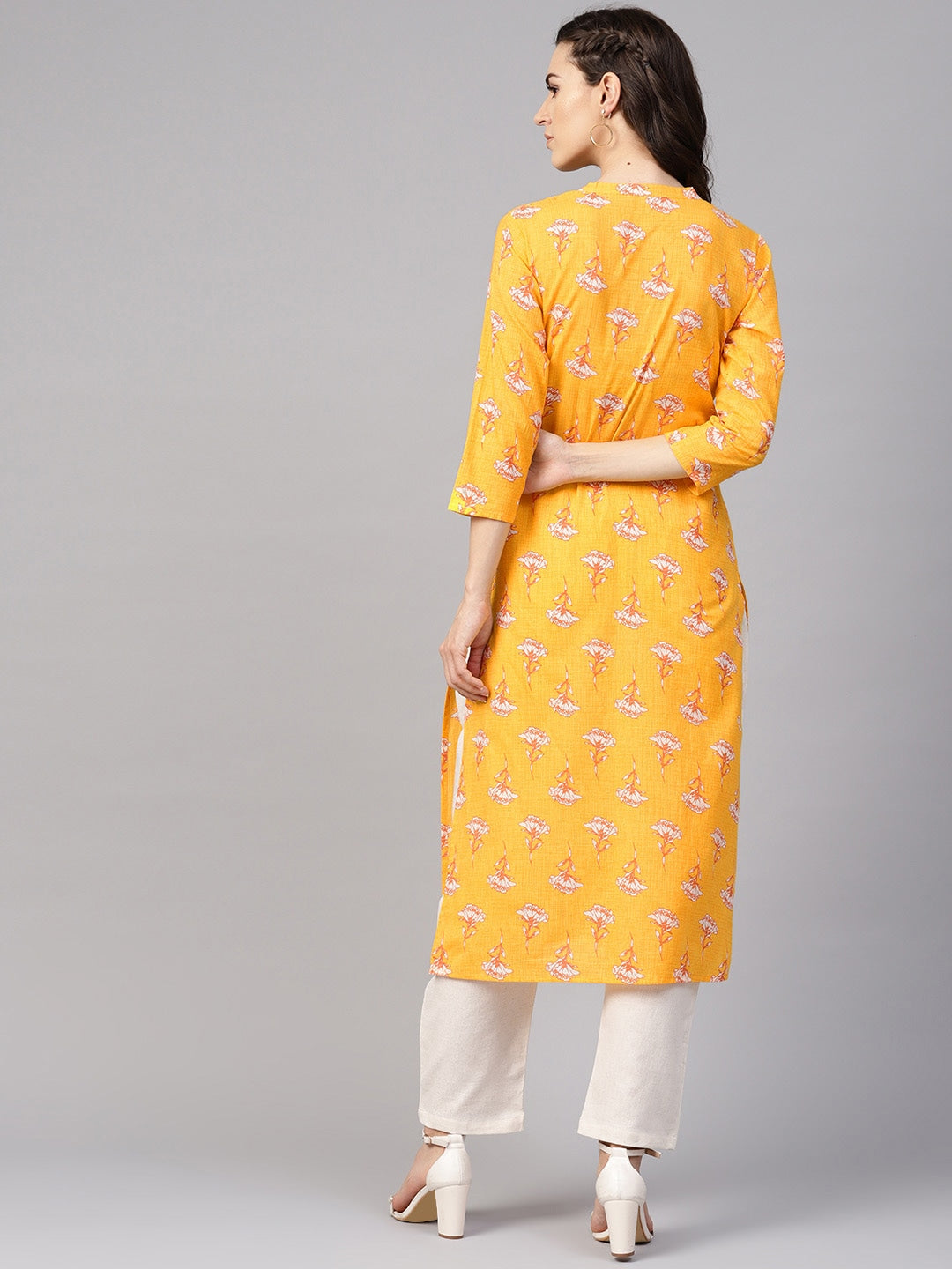 Yellow & Beige Printed Kurta Set-Yufta Store-YUFPJSET767S