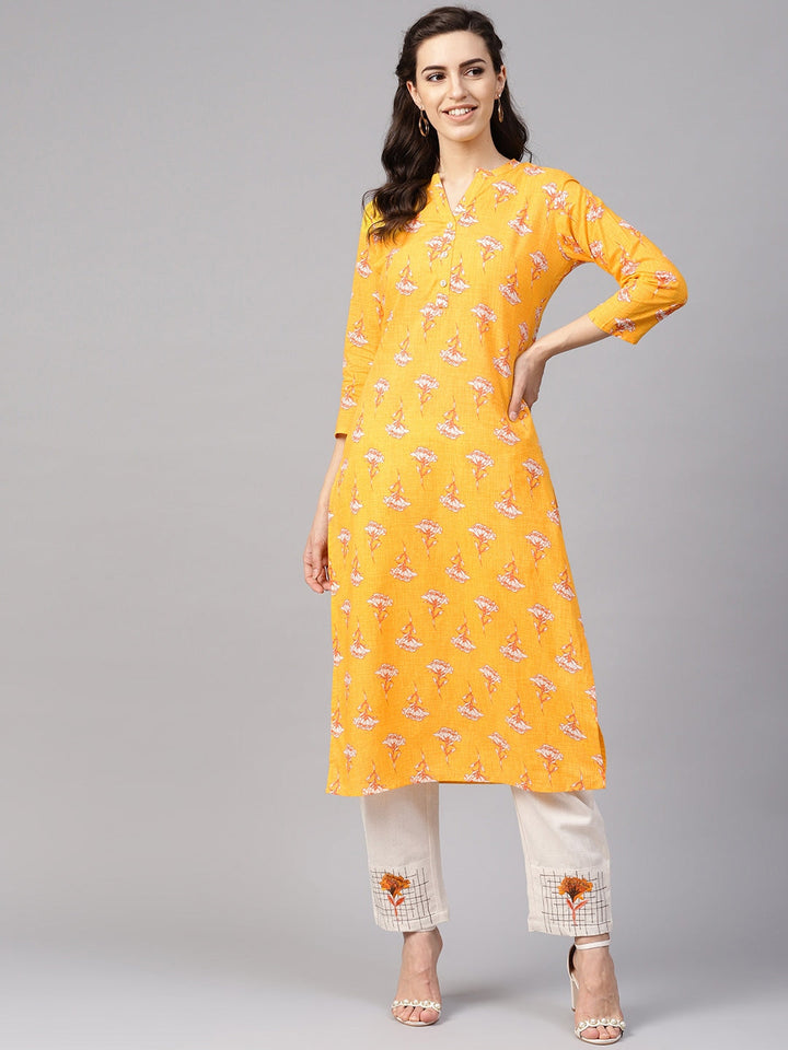 Yellow & Beige Printed Kurta Set-Yufta Store-YUFPJSET767S