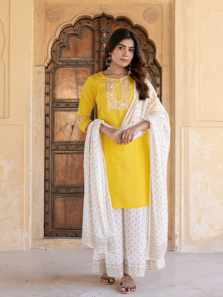 Yellow Dupatta Set-Yufta Store-9981SKDYLS