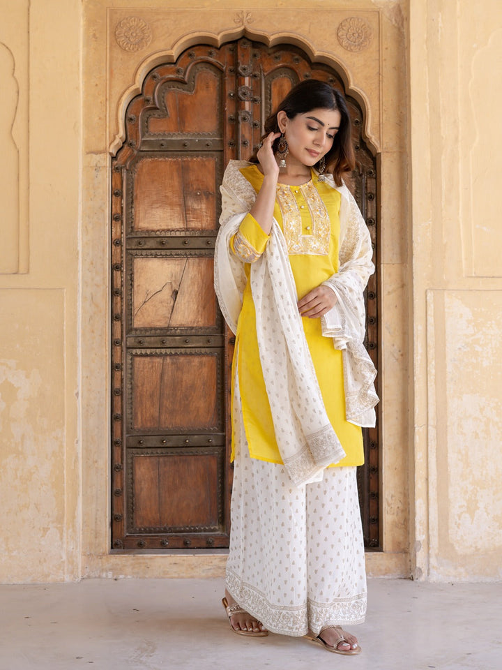 Yellow Dupatta Set-Yufta Store-9981SKDYLS