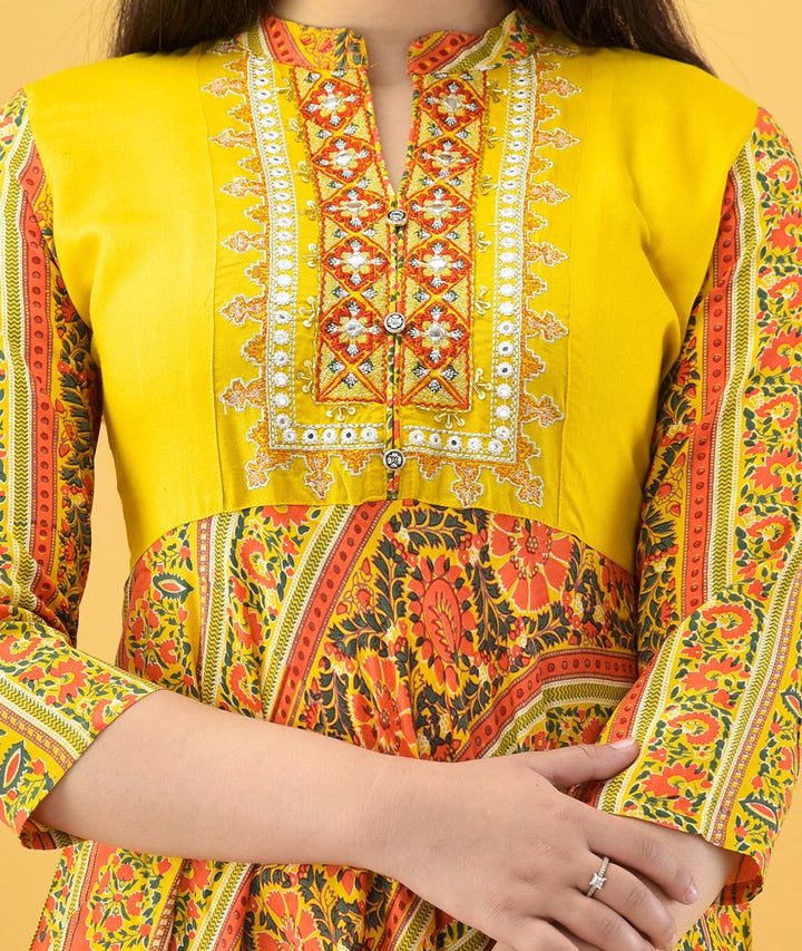 Yellow Embroidered Dress-Yufta Store-2122DRSMSM