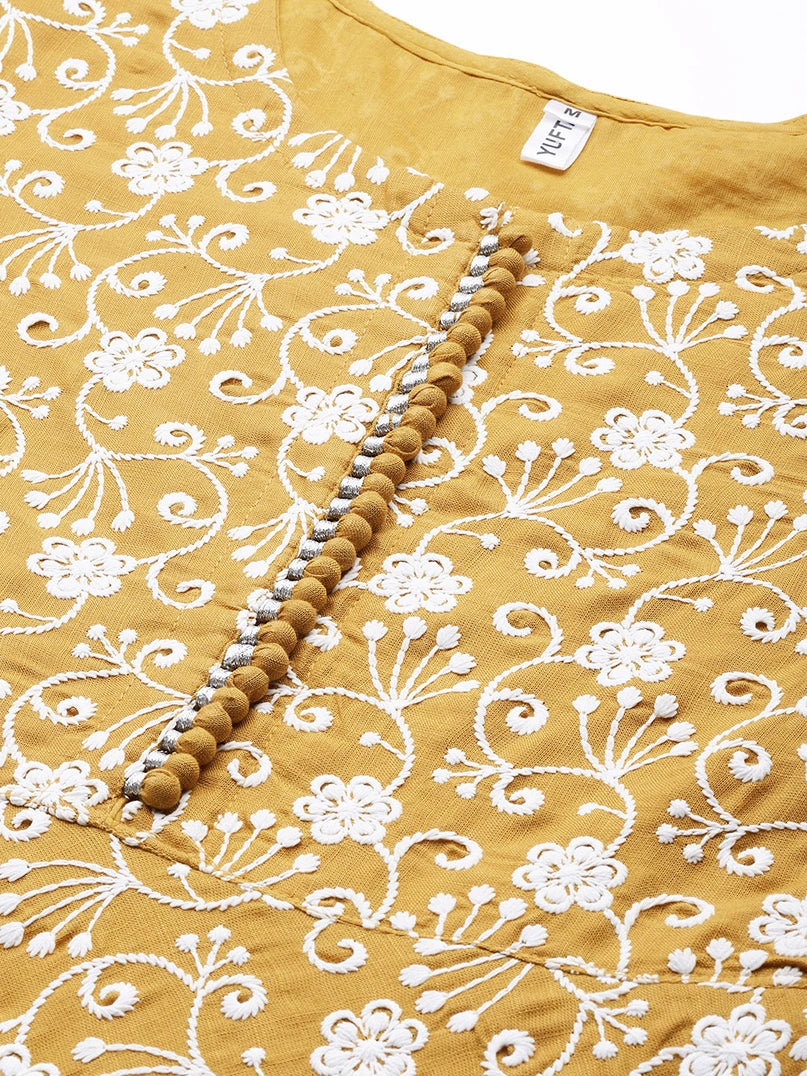 Yellow Embroidered Dupatta Set-Yufta Store-2357SKDYLM