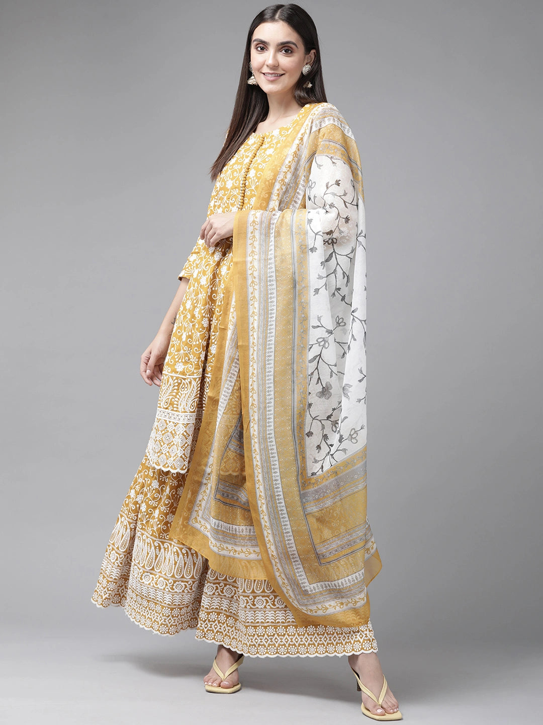 Yellow Embroidered Dupatta Set-Yufta Store-2357SKDYLM