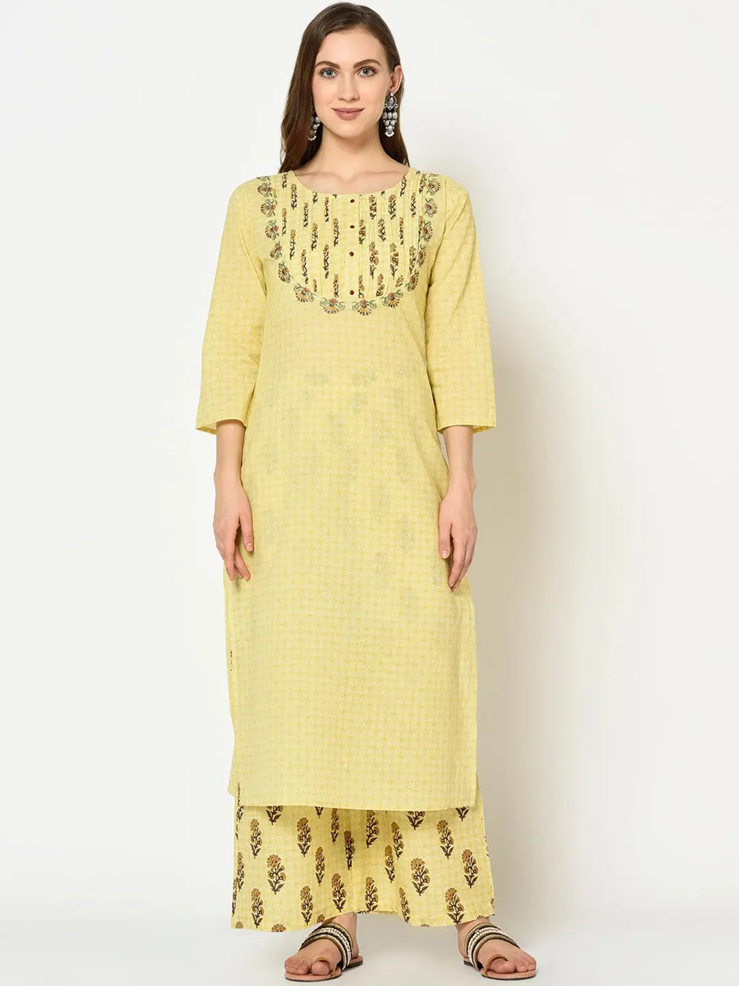 Yellow Embroidered Kurta Set-Yufta Store-7327SETYLS