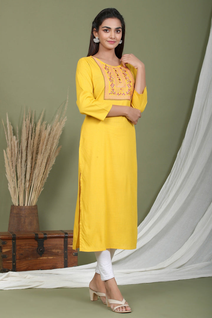 Yellow Embroidered Kurta-Yufta Store-2411KURYLM