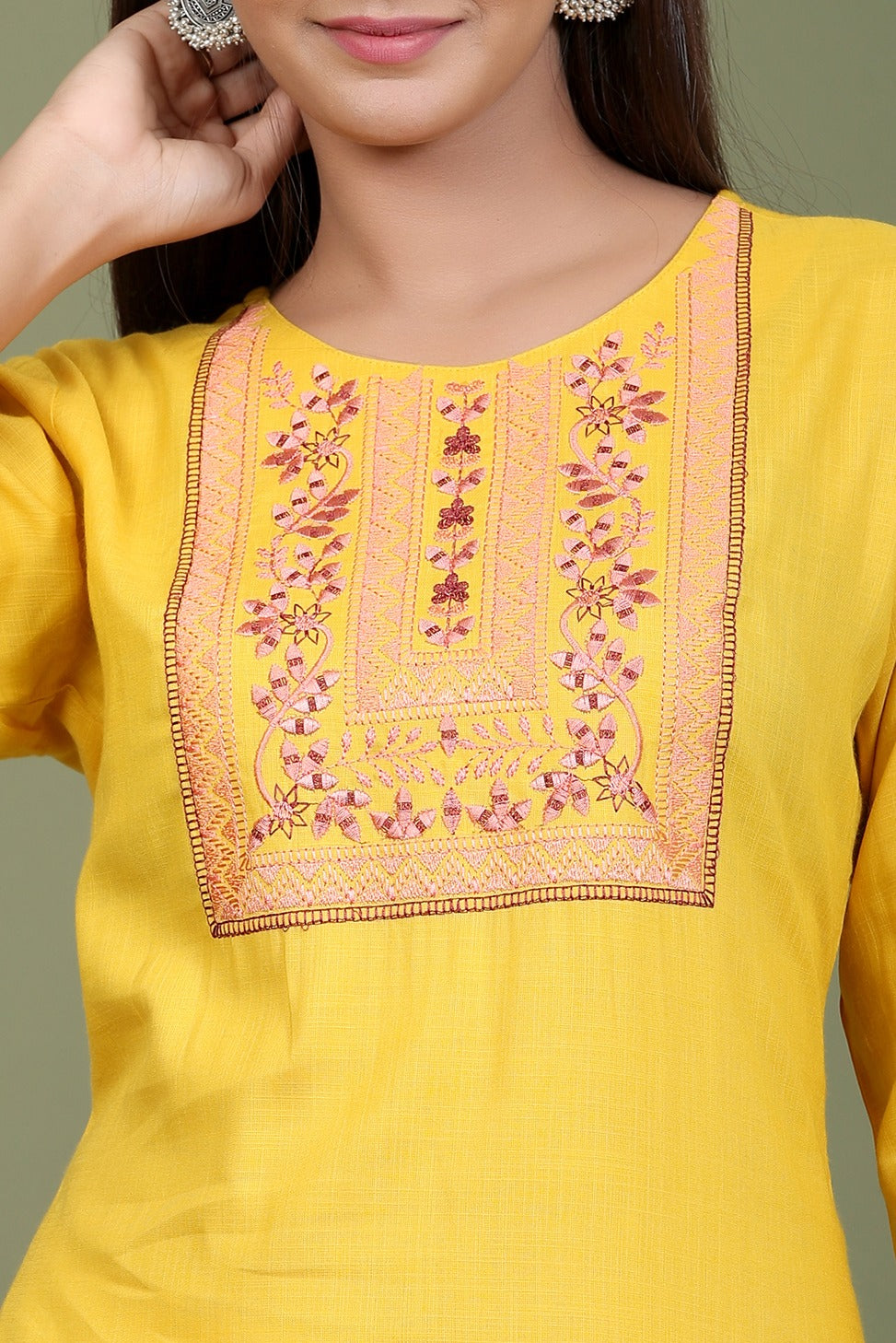 Yellow Embroidered Kurta-Yufta Store-2411KURYLM