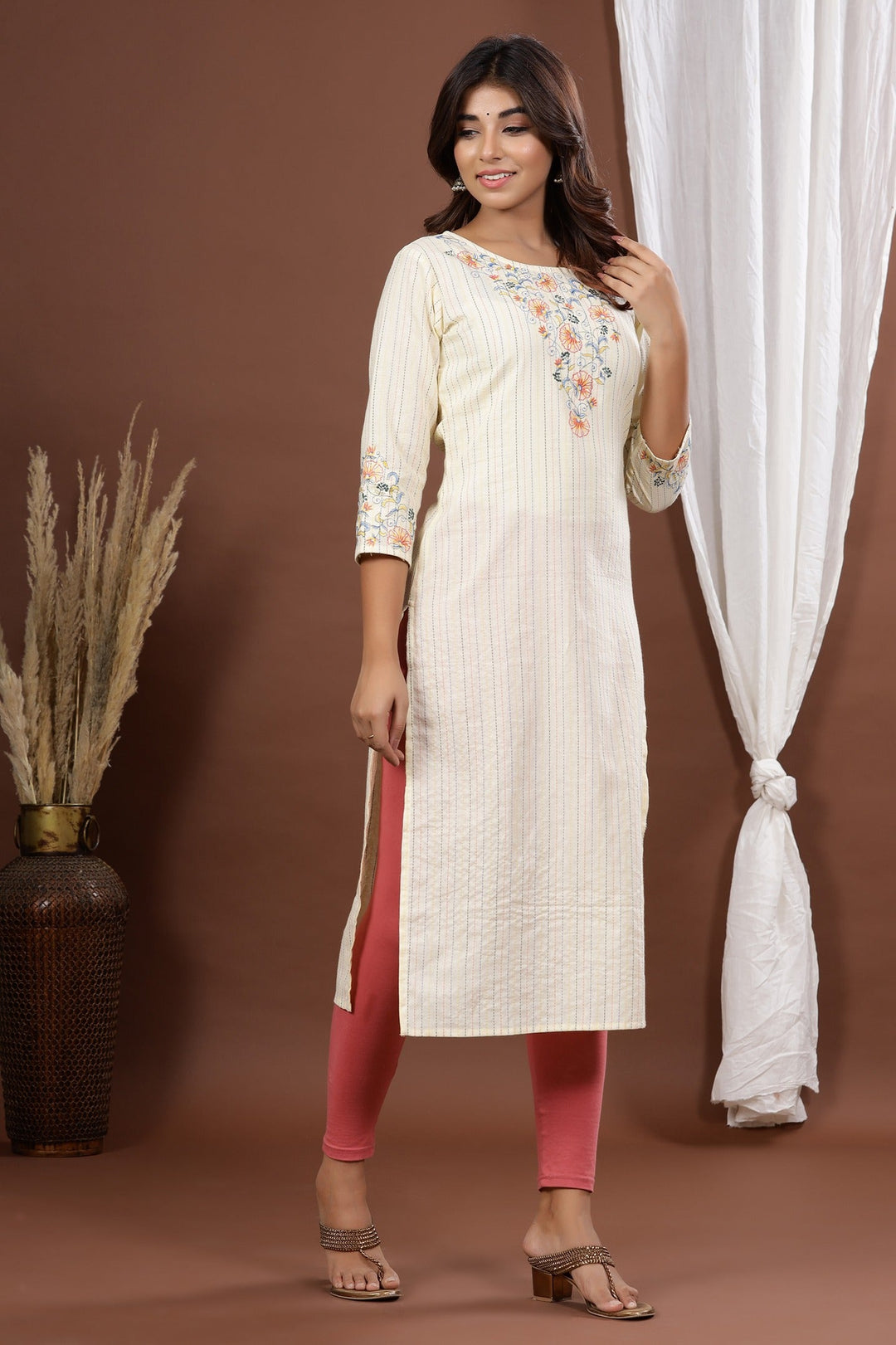 Yellow Embroidered Kurta-Yufta Store-7796KURYLS