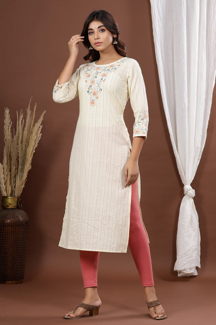 Yellow Embroidered Kurta-Yufta Store-7796KURYLS