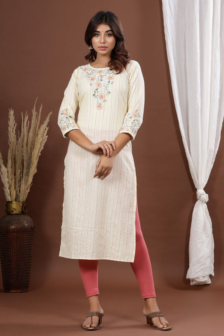 Yellow Embroidered Kurta-Yufta Store-7796KURYLS