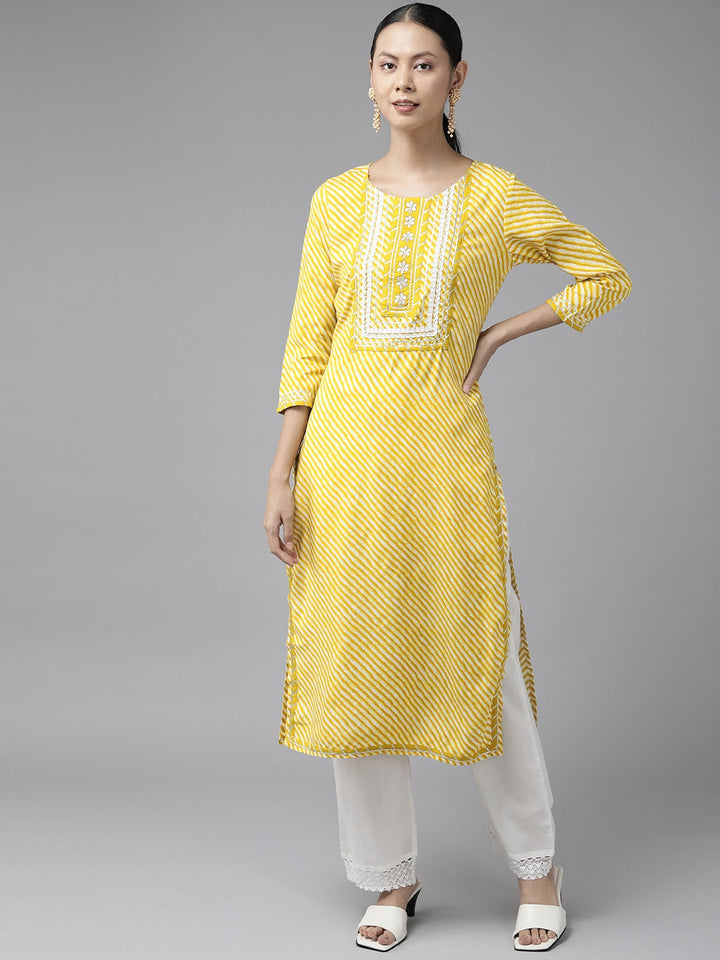 Yellow Embroidered Kurta-Yufta Store-9770KURYLS