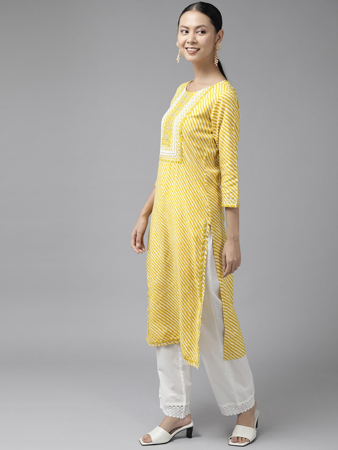 Yellow Embroidered Kurta-Yufta Store-9770KURYLS