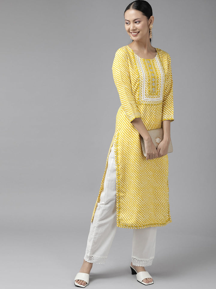 Yellow Embroidered Kurta-Yufta Store-9770KURYLS