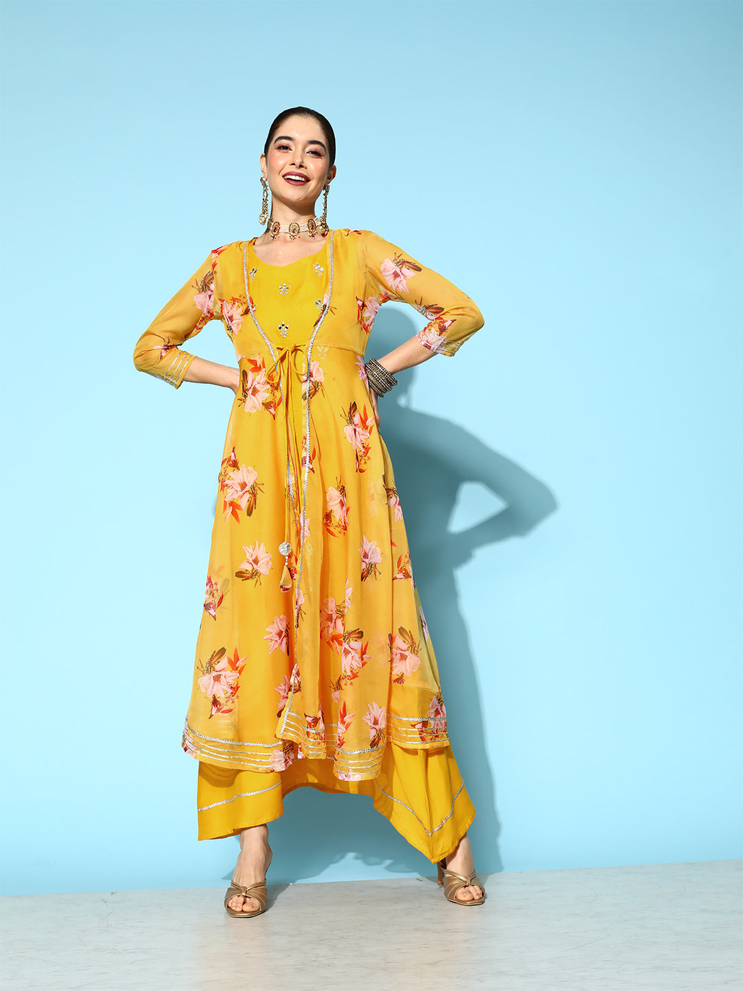 Yellow Floral Dress With Jacket-Yufta Store-8158DRSYLXS