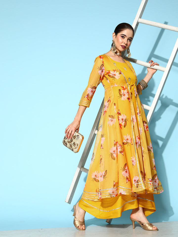 Yellow Floral Dress With Jacket-Yufta Store-8158DRSYLXS