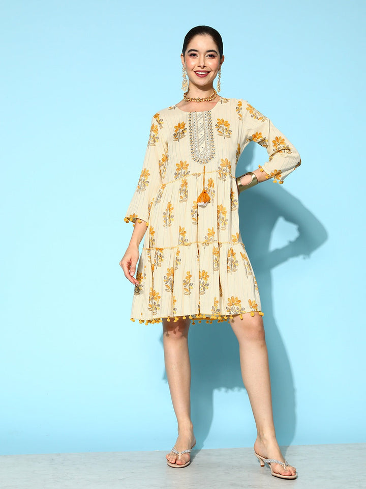 Yellow Floral Dress-Yufta Store-1247DRSMSS