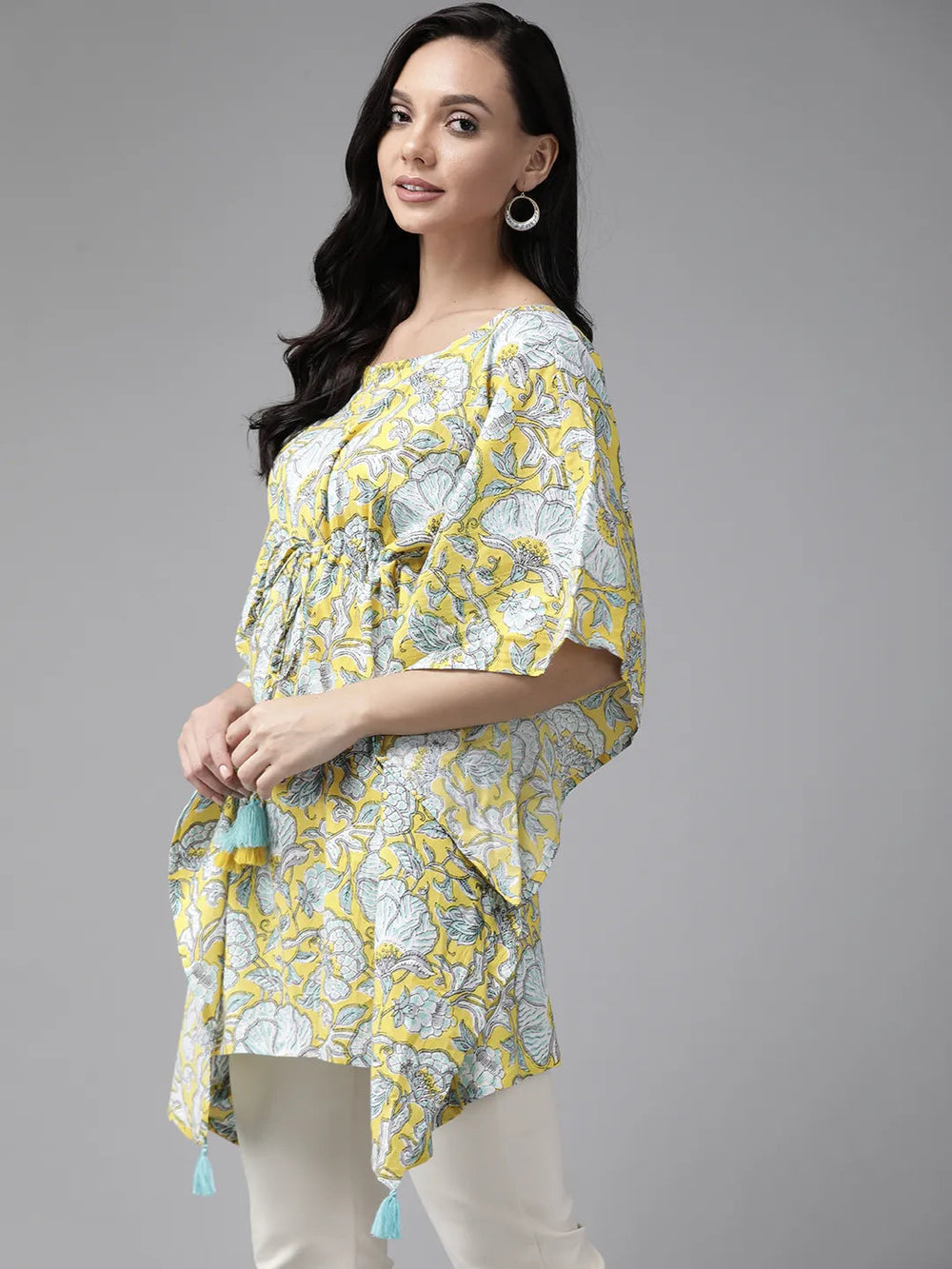 Yellow Floral Printed Kaftan