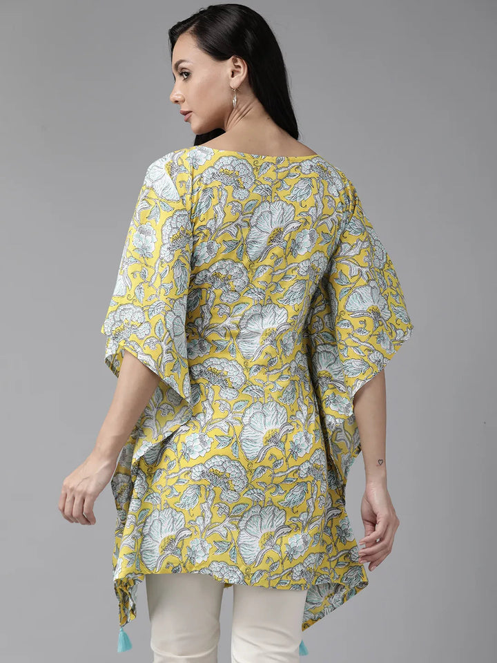 Yellow Floral Printed Kaftan